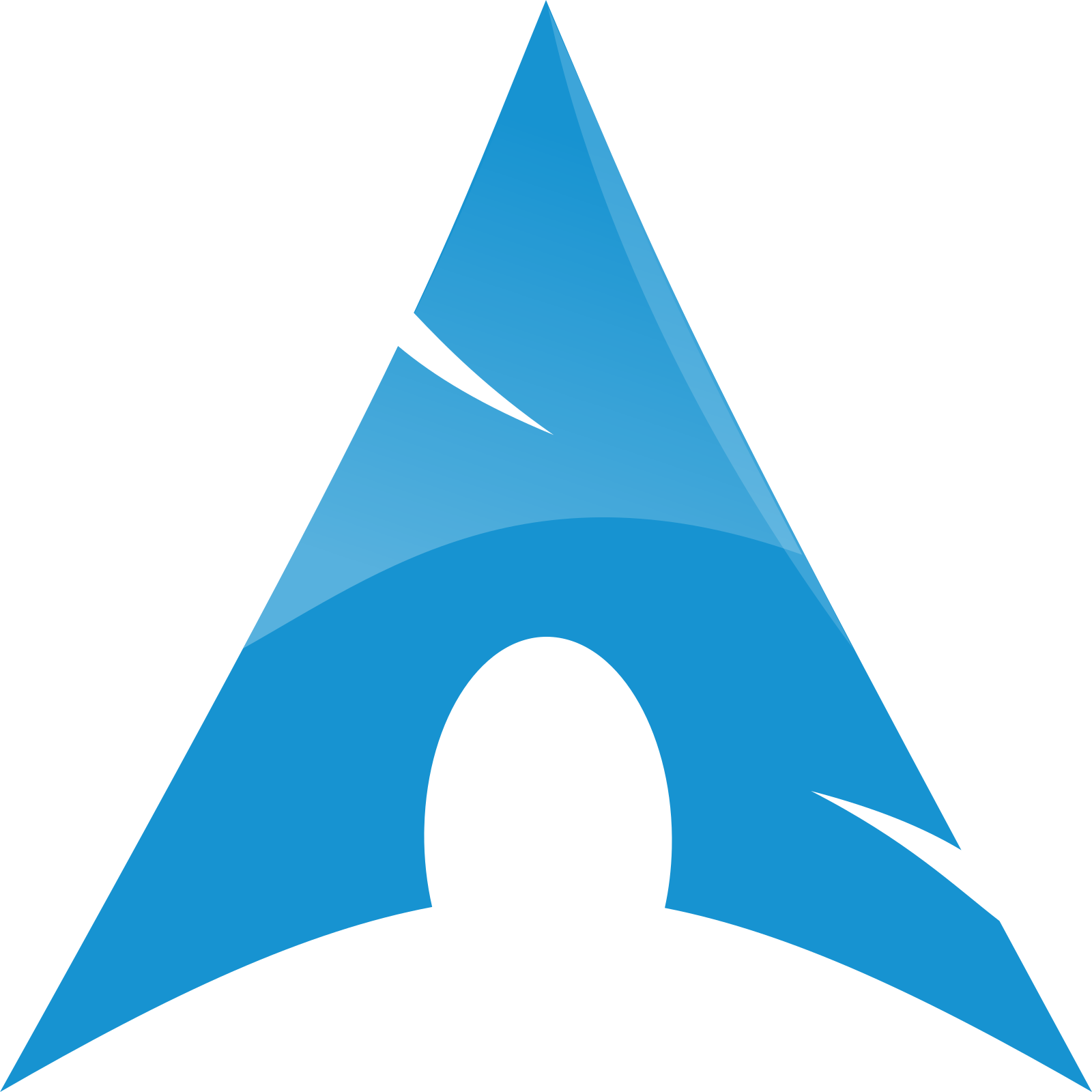 arch linux logo, modified to have a 
				curved lighter blue gradient at the top